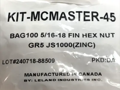 5/16-18 | Finished Hex Nut Steel Zinc Coarse Thread PKG OF 100 - New