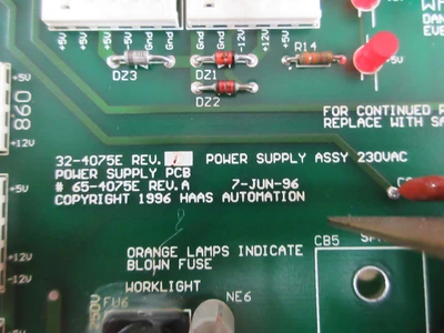 USED 1998 USED HAAS PARTS AND TOOLING HAAS POWER SUPPLY PCB ASSEMBLY 32-4075E REV. D