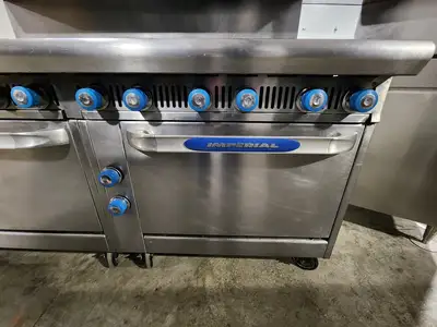 Used Imperial Used Imperial IHR-6 - x2 - 12-Burner Cooktop Range with Standard Oven, Natural Gas Commercial Ranges Illinois US | Falcon Restaurant Supply #1376668