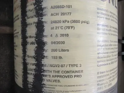 LUXFER A2085D-101 200 Liter Natural Gas Vehicle Storage Tank 15US Gal.