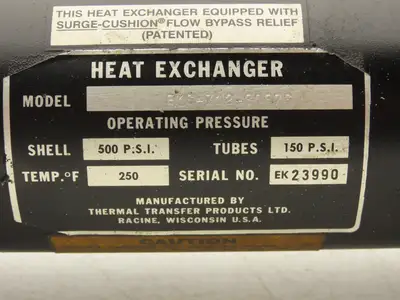 Thermal Transfer EKS-712-80876 Oil Cooler Shell & Tube Heat Exchanger 2-Pass