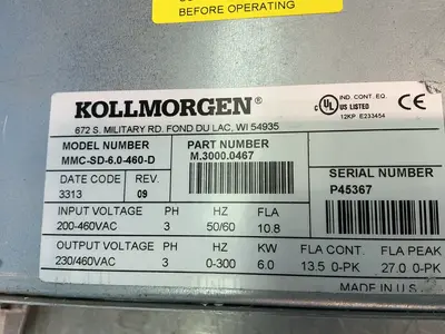 Used KOLLMORGEN MMCSD6.0460D Servo Drives Ohio US | HGR 24 #1330303
