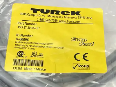 NEW TURCK ACTUATOR / SENSOR CORDSET M/F M128-PIN 20M U-00096