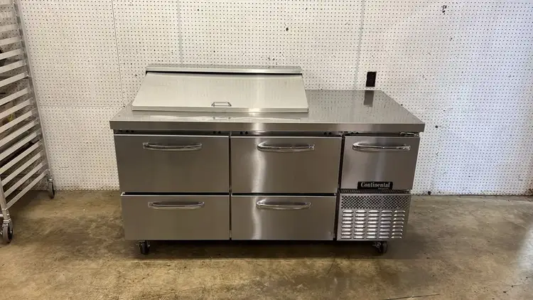 Used Continental Used 68" Continental Ref RA68N18M Refrigerated Sandwich Prep Table 115V - STS Food Prep Tables Illinois US | Falcon Restaurant Supply #1373544