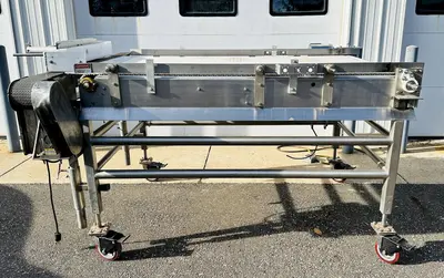 USED BURFORD SO72846 S.S. ACCUMULATION TABLE W/ 2-MOTORS