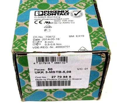 LOT OF 50 NEW PHOENIX CONTACT UKK 3-MSTB-5,08 TERMINAL BLOCKS UKK3MSTB508
