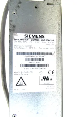 USED SIEMENS 6SE6400-3CC00-6AD3 LINE REACTOR 6SE64003CC006AD3