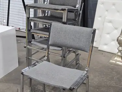 Lot of (5) Bar Chairs Fabric Pad / Chromed Metal Frame