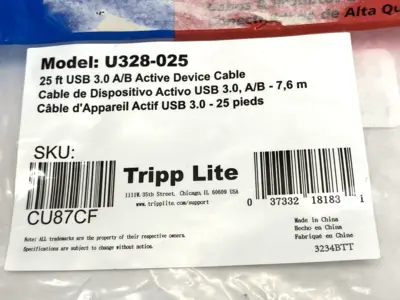 New | in-Stock Tripp Lite USB 3.0 SuperSpeed Active Repeater Cable A to B M/M 25ft Cable & Wire Michigan US | Maverick Industrial Sales #1391759