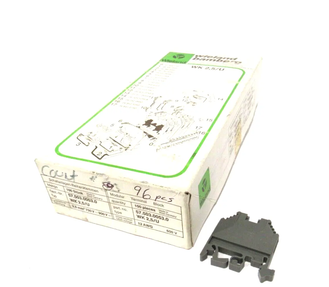 BOX OF 96 NEW WIELAND WK2.5/U TERMINAL BLOCKS 57.503.0053.0 WK25U