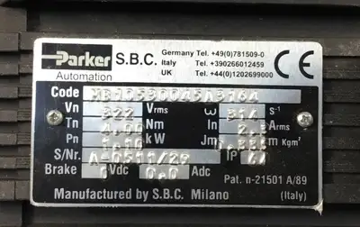 PARKER / SBC SERVO MOTOR MB10530045A3164 1.10kW 1D