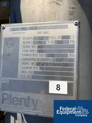 USED Plenty Filtration Plenty Filtration Cartridge Filter, 316 S/S