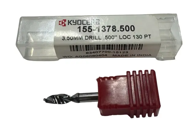 Kyocera 3.50mm Solid Carbide Drill 130° Point 2 Flute