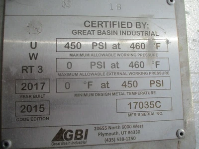 GBI, Stainless reactor / autoclave, 450 psi, 460° F, 46" x 16' ID, 2017