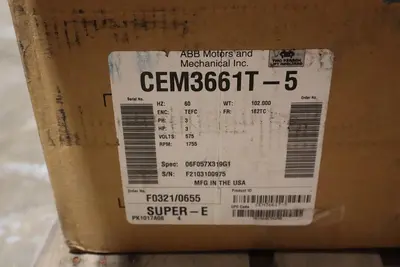 ABB CEM3661T-5 MOTOR THREE PHASE TOTALLY ENCLOSED C-FACE FOOT MOUNTED #SGF60