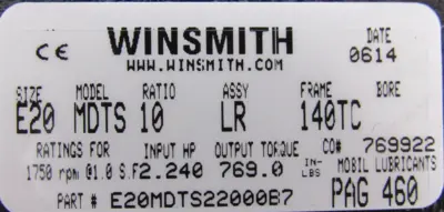 NEW WINSMITH E20MDTS22000B7 GEAR REDUCER 10:1 140TC
