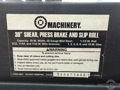 Used CENTRAL MACHINERY 30" SHEAR, PRESS BRAKE AND SLIP ROLL (ITEM 5907) Combo 3-in-1 Sheet Metal Machines Georgia US | The Equipment Hub #1323236