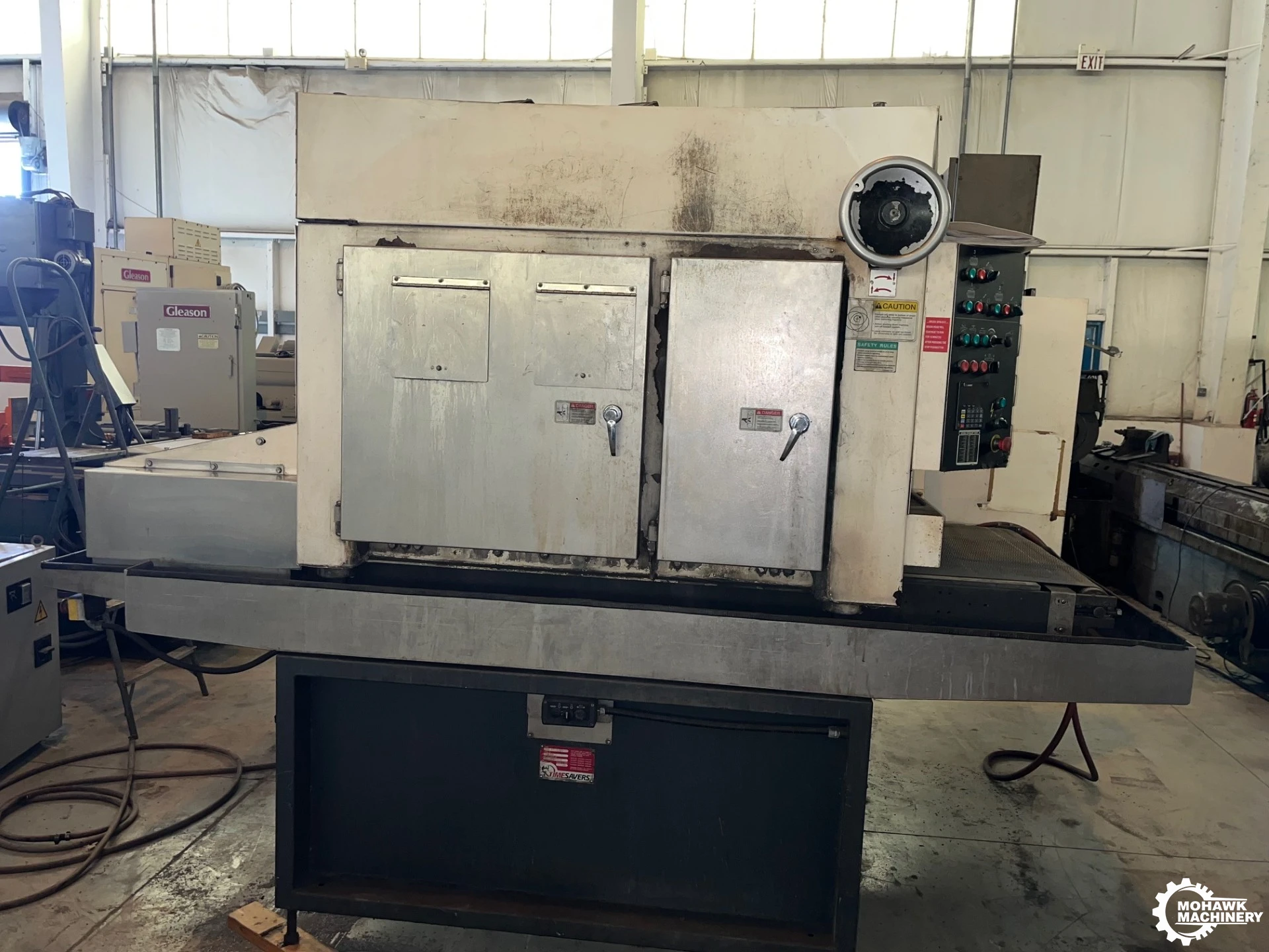 37" TIMESAVERS "LYNX 37MWT-DBB-60" THREE-HEAD WET-DRY WIDE ABRASIVE-BELT FLAT PART DEBURRING FINISHING SANDER - DRUM HEAD FOLLOWED BY (2) BRUSH HEADS - 20 HP MOTOR