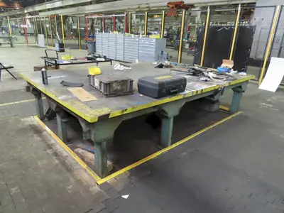 148" X 98" HEAVY DUTY STEEL LAYOUT WELDING SHOP TABLE: STOCK #23565