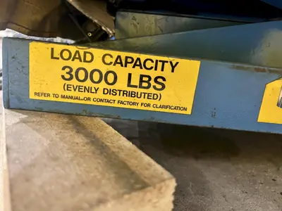 3,000 LBS X 48" X 48" ROTO-MAX HYDRAULIC SCISSOR LIFT TABLE W/ ROTARY LEWCO ROLLER CONVEYOR TOP, 110 VOLT: STOCK #20874