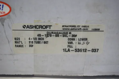 NEW ASHCROFT 45-1279-SS-04L-30# PRESSURE GAUGE 4 1/2" 451279SS04L30