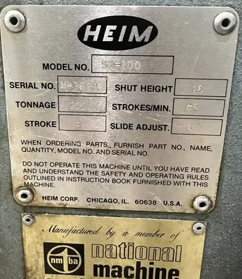 USED HEIM HEIM S2-200 PRESS