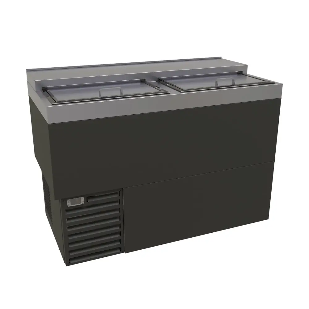 Glastender ST48-B 48" Forced Air Bottle Cooler - Holds (330) 12 oz Bottles, Lid Locks, Black, 120v
