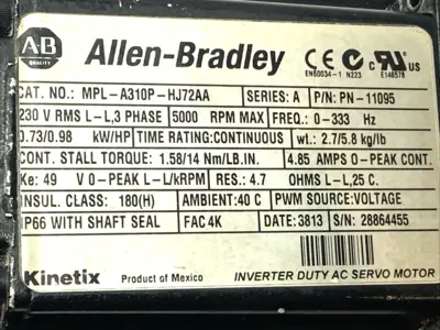 Used Allen-Bradley Ser. A Servo Motor 0.73/0.98kW/HP 5000RPM 0-333Hz Servo Motors Michigan US | Maverick Industrial Sales #1389576