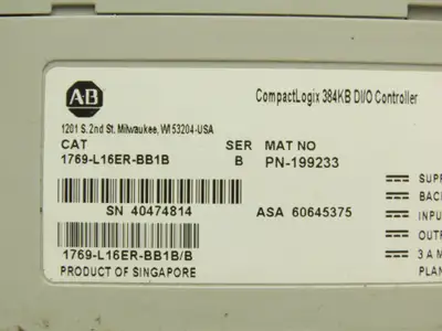 Allen Bradley 1769-L16ER-BB1B CompactLogix L16 DI/O 384KB Controller Series B