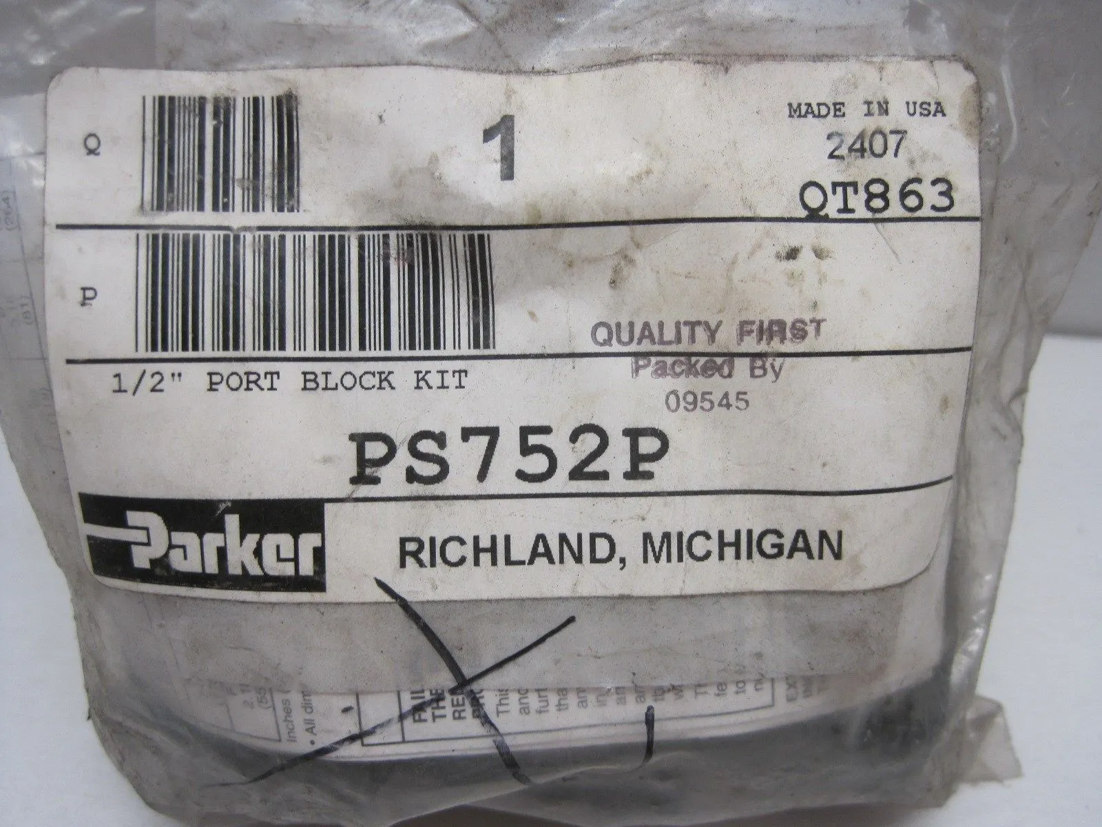 NEW PARKER PS752 1/2" PORT BLOCK KIT