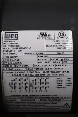 NEW OPEN BOX WEG 7518ES3E56CFL-S 3ph 0.75hp 230/460V 1755rpm MOTOR STK M196CC