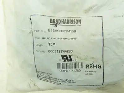 Molex E16A06002M150 Brad Harrison Cable Assembly M12 To RJ45 ENET 15M Cordset