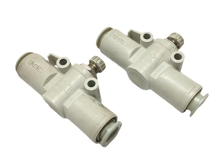 Used SMC PNEUMATIC FLOW CONTROL W/ FITTING 10MM OD TUBE Hoses | Maverick Industrial Sales #1099321