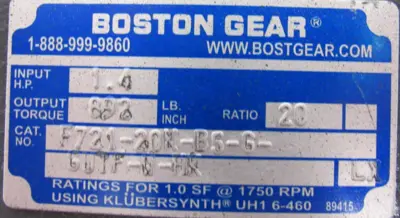 NEW BOSTON GEAR F721-20K-B5-G-GUTF-W-HK GEARMOTOR 20:1 3/4HP GUTF-W
