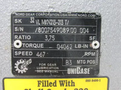 Nord SK32-VLMKN213-213T  In Line Speed Reducer 3.75:1 Ratio
