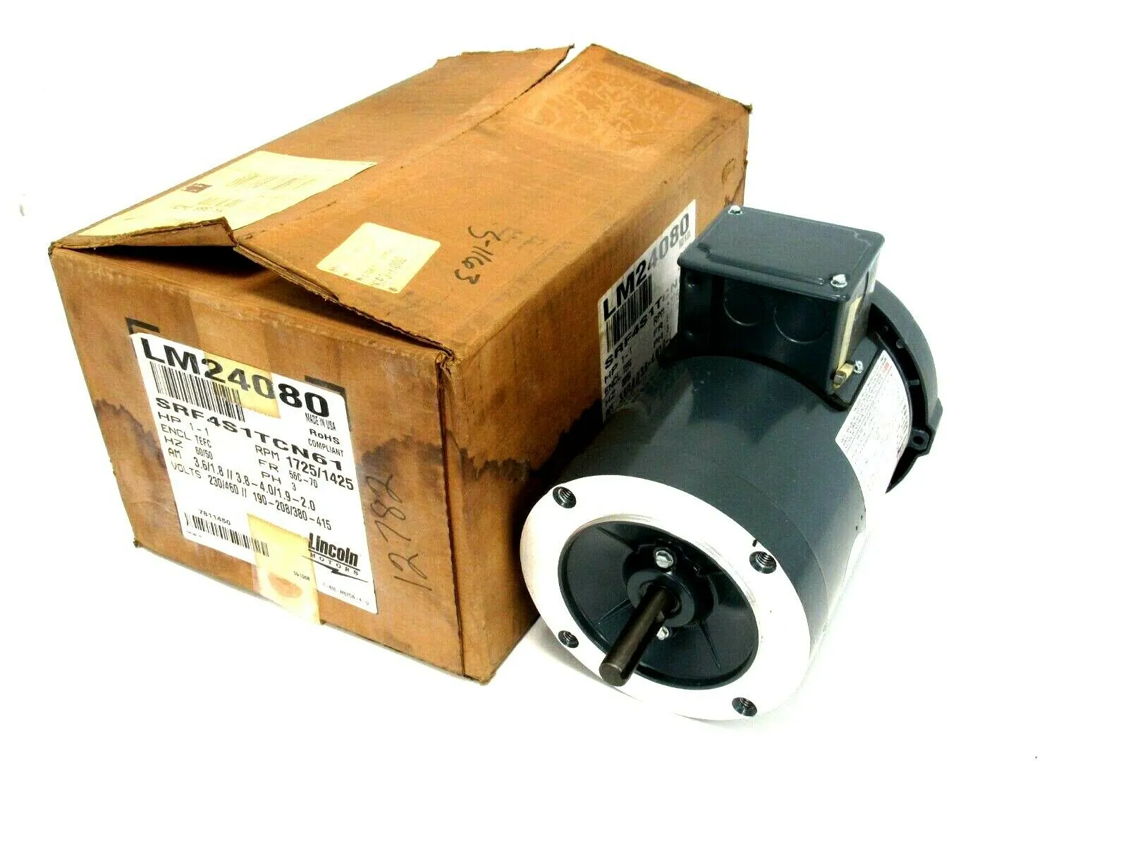 NEW LINCOLN LM24080 MOTOR 1HP 230/460V 1725RPM 5/8" DIA. SRF4S1TCN61