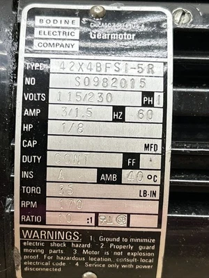 USED BODINE ELECTRIC 42X4BFSI-5R