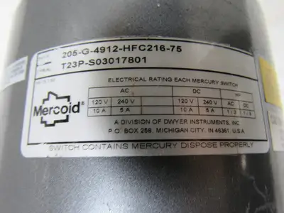Mercoid 205-G-4912-HFC216-75 Side Mounted-Chamber Type Level Control W/Heat Fins