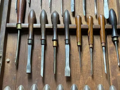 7446-385 Antique Holtzapffel Ornamental Lathe Turning Tools Chisel Set, London -54 Each