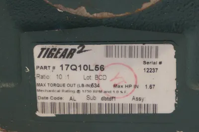 DODGE TIGEAR 2 17Q10L56 GEAR REDUCER 10:1 RATIO