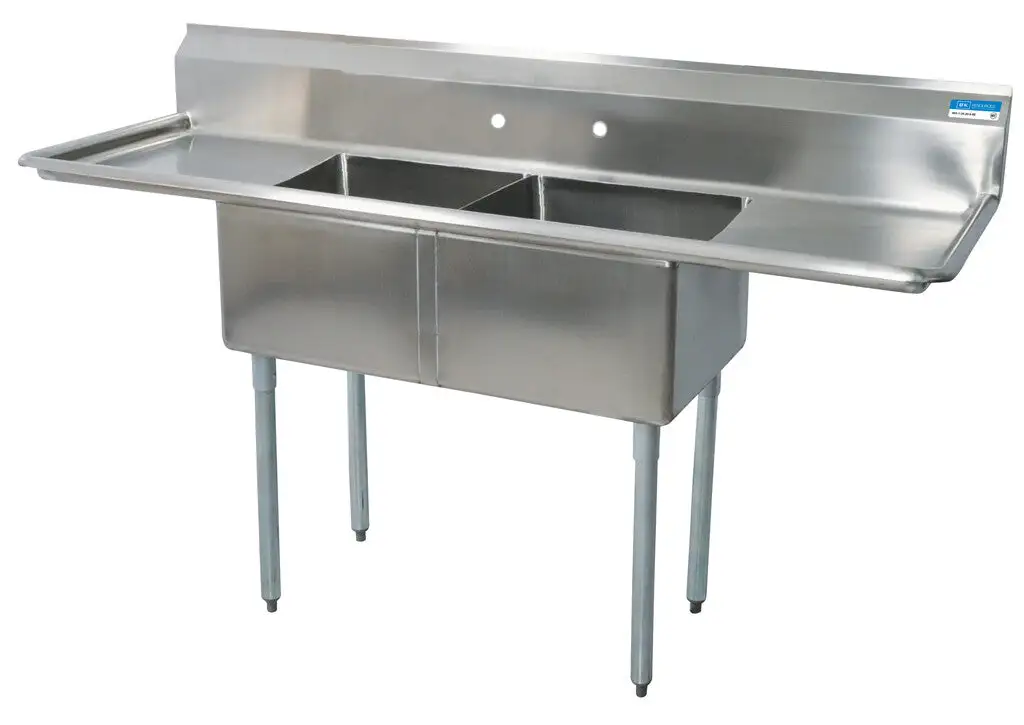 Compass 2 Compartments Sink w/ & Dual 18" Drainboards 16" x 20" x 12" D