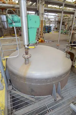 Mason Steel Tank, Approximately 2,500 Gallons, Stainless Steel, Vertical.