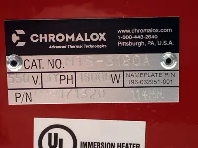 USED CHROMALOX SCREW PLUG IMMERSION HEATER 3-PHASE 2-1/2" NPT 550V 18KW