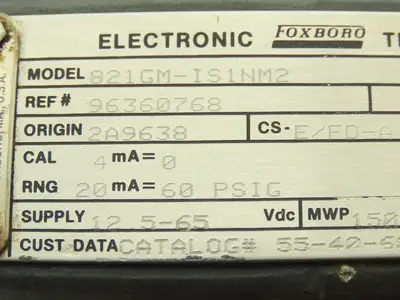 Foxboro 821GM-IS1NM2 Pressure Transmitter 1/2"NPT 12.5-65vdc