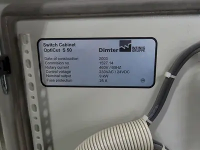 4" HIGH X 12" WIDE DIMTER OPTICUT MODEL #S50 CROSS-CUT AUTOMATIC WOOD SAW, NEW 2003: STOCK #22921
