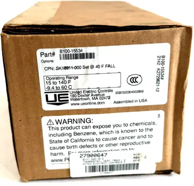 NEW SEALED UNITED ELECTRIC B100-15534 TEMPERATURE CONTROLLER 15to40 F B10015534