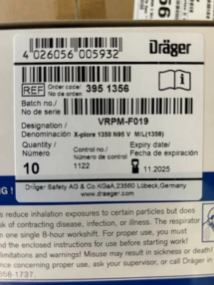 Drager X-plore 1350 N95-V Particulate Respirator Mask, Case of 180, Wrapped
