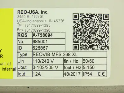 REO USA REOVIB MFS 268 XL Vibratory Conveyor Frequency Converter 110/240V