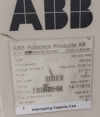 ABB IRB1400-M98 Robot Manipulator Arm w/ Controller and Teach Pe