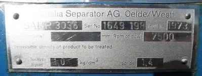 Westfalia SAMR 3036 clarifier centrifuge, 316SS.